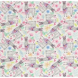 100% Cotton Flannel Fabric Sold by The Yard 1 Yard = 36 in. Length (Packed Floral Llamas)