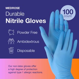 MedRose Large Nitrile Gloves - 100 Count Disposable Gloves Latex Free - Powder Free Non-Latex Gloves, Medical Exam Glove