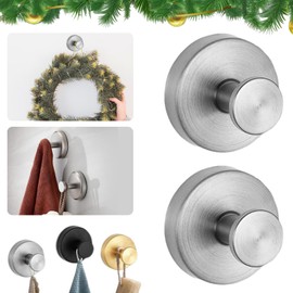 2PCS Stainless Steel Bathroom Towel Hook, New Stainless Steel Waterproof Suction Cup Hooks for Shower,Suction Cups With Hooks,Upgraded Suction Hooks for Bathroom Suction Hooks Hanging Towels (Silvery)