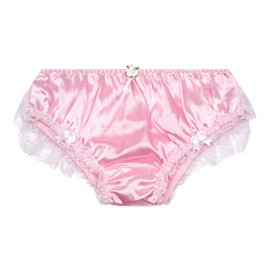Satini Frilly Sissy Soft Lace Knickers Briefs Satin Panties (Baby Pink - White, L)