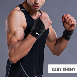 IPOW [Set of 2 wrist bandages, wrist support, adjustable breathable wrist support for sports, fitness and bodybuilding, black, grey, red, black