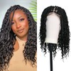 Janyuwool 18" Boho Knotless Box Braided Wigs Full Double Lace Short Braid Wig for Black Women Lace Frontal Human Hair Blended Braided Wig with Boho Curls Lace Front Braids Wigs with Baby Hair (Black)