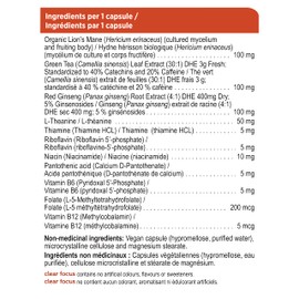 Genuine Health Clear Focus with Lion's Mane Mushroom, Vegan, Gluten Free, Soy Free, Non GMO, 60 Count Capsules