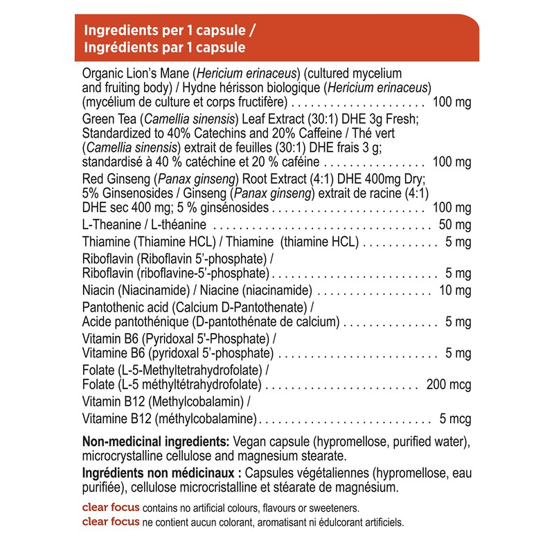 Genuine Health Clear Focus with Lion's Mane Mushroom, Vegan, Gluten