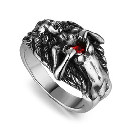 HZMAN Men Women Dark Gothic Rings Vintage Red Love Cubic Zirconia Rings Open Your Heart Personality Rings, Metal, Cubic Zirconia