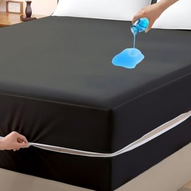 Mattress Protector Full Size 100% Waterproof Zippered Cover, 15 Inches Deep, Six-Sided Mattress Encasement for Bed, Zipper Closure Style (Dark Grey)