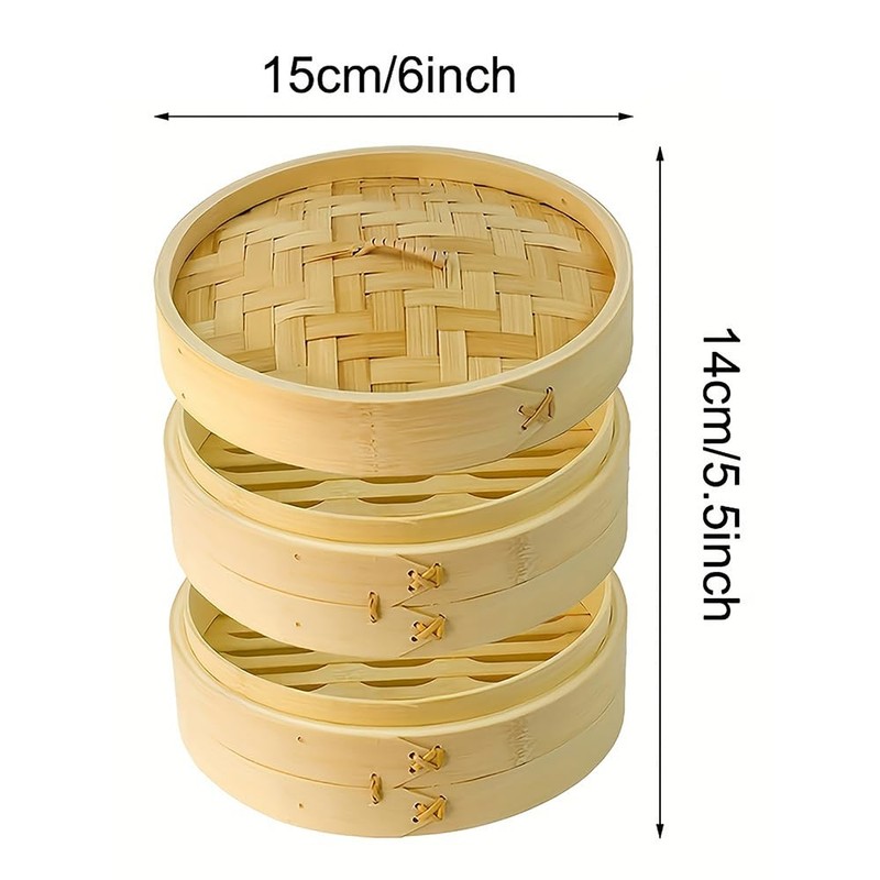 DEAUVIOR Bamboo Steamer Basket - Traditional Dumpling Steamer with Lid