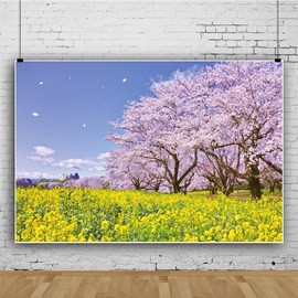 Qinunipoto Photography Spring Cherry Blossom Blue Sky Flower Backdrop 2.1m x 1.5m Merchandise Photography Backdrop Japanese Japanese Photography Props Live Broadcast Photography Backdrop Decoration Backdrop Paper Wall Fabric Background Props Vinyl