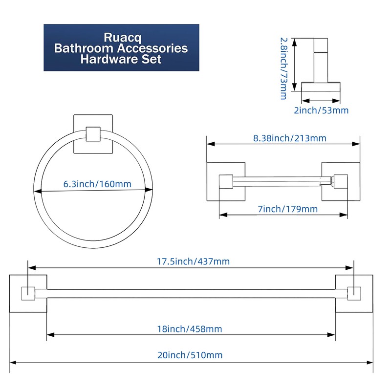 RUACQ 3 Pieces Bathroom Hardware Set, SUS 304 Stainless Steel