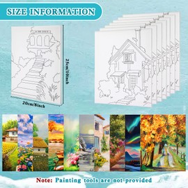 Sherr 10 Pcs Pre Drawn Canvas for Painting Preprinted Stretched Cotton Canvas for Adults Pre Drawn Outline for Valentines Couple Date Night Sip and Paint Party Favor(Scenery,8 x 10 Inch)