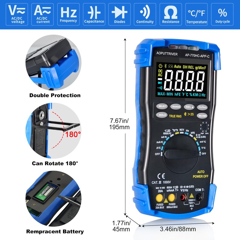 Multimeter Digital AP-770HC APP 6000Counts Auto/Manual Range Current Meter Multi