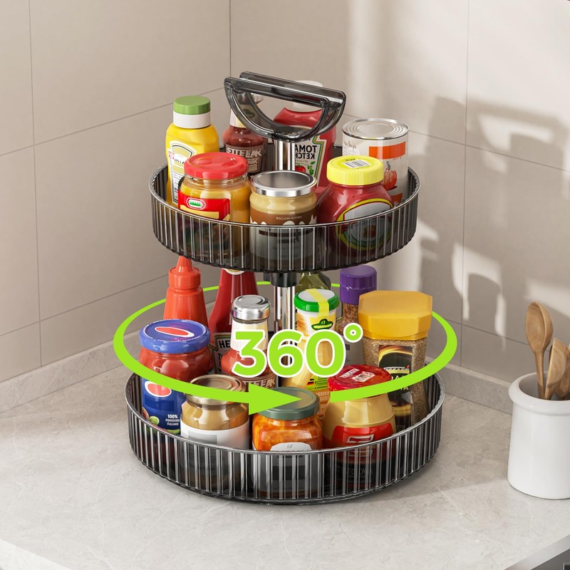 2-Tier Rotating Organizer with Handle – Adjustable Shelf, 360° Lazy