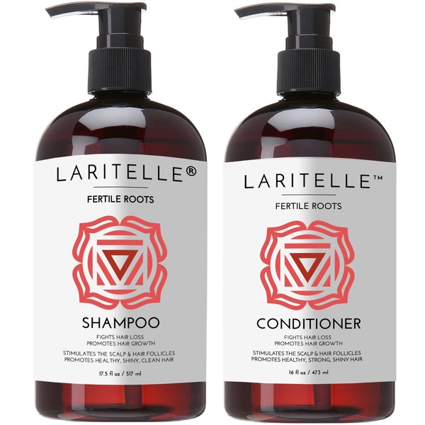 Laritelle Organic Shampoo 17 oz + Conditioner 16 oz | Prevents Hair Loss, Promotes Hair Growth | Ayurvedic Herbs, Lavender, Ginger & Rosemary | NO GMO, Sulfates, Gluten, Alcohol, Parabens, Phthalates