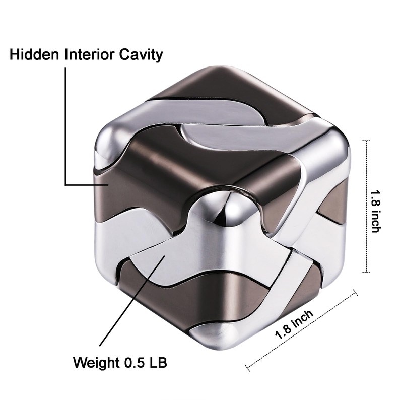 Metal Puzzle 3D Cube Brain Teaser Puzzles (Black & Silver)