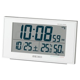 Seiko BC402W Clock, Alarm Clock, Radio Controlled, Digital Calendar, Comfort Level, Temperature and Humidity Display 01: White Pearl, Body Size: 3.3 x 5.8 x 2.1 inches (8.5 x 14.8 x 5.3 cm)