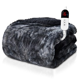 Easthome Electric Heated Throw Blanket - Faux Fur Sherpa 50"x60" Fast Heating Bed Blankets Throw with 6 Heating Levels & 4 Hours Auto Off, Over-Heat Protection ETL, Black