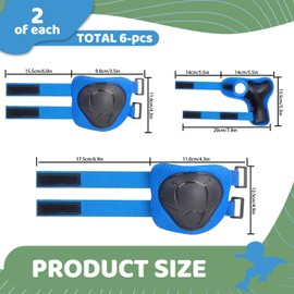 6 Pieces Skating Protective Gear Set for 3-8 Years Old, Adjustable Knee and Elbow Pads & Wrist Guards, Boys Girls Skateboard Pads Protector for Roller Skate Scooter Bike Cycling (Blue)
