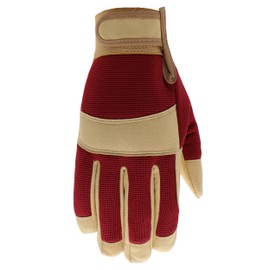 BOSS Women's Utility High Dexterity Synthetic Leather Work Glove, Abrasion Resistant, High Durability, Touchscreen, Burgundy/Tan, Small/Medium, (B52041-WSM)