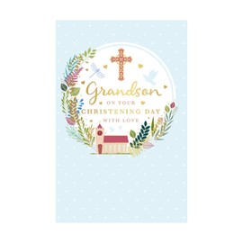 Words 'n' Wishes Traditional Christening Card for Grandson, Grandson Christening Card, Multi-Coloured 21.7 x 14.4 cms