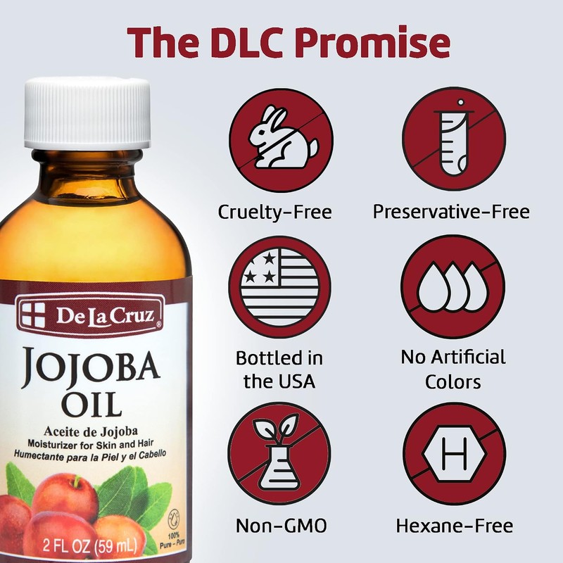 De La Cruz Pure Jojoba Oil, Expeller-Pressed, Hexane-Free, Non-GMO, Bottled