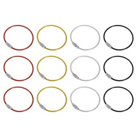 PATIKIL 5.9" Length Wire Keychain Cable, 12 Pack Stainless Steel 2mm Key Ring Loop for Outdoor Hiking Hanging Luggage Tag Keys ID Card, Red Black Gold Transparent