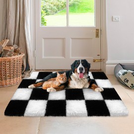 MondayRug Small Rugs for Bedroom, 2x3 Washable Black and White Checkered Rug for Living Room Furry Fluffy Area Rugs Indoor Entrance Door Mat for Kids Girls Boys Room Nursery