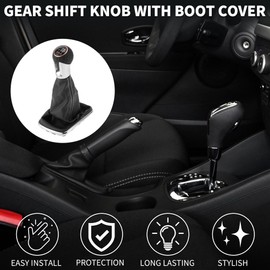 TUCKBOLD 6 Speed Manual Gear Shifter Knob with Cover for VW Jetta | Front Automotive Gearbox Stick Shifter Lever Knob Black White Plastic Faux Leather 1 Pcs