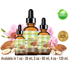 Botanical Beauty‎ Organic SWEET ALMOND OIL 100% Pure Natural Virgin Unrefined Undiluted Cold Pressed Carrier Oil for Face, Skin, Body, Hair, Massage, Nails. 2 Fl. oz - 60 ml