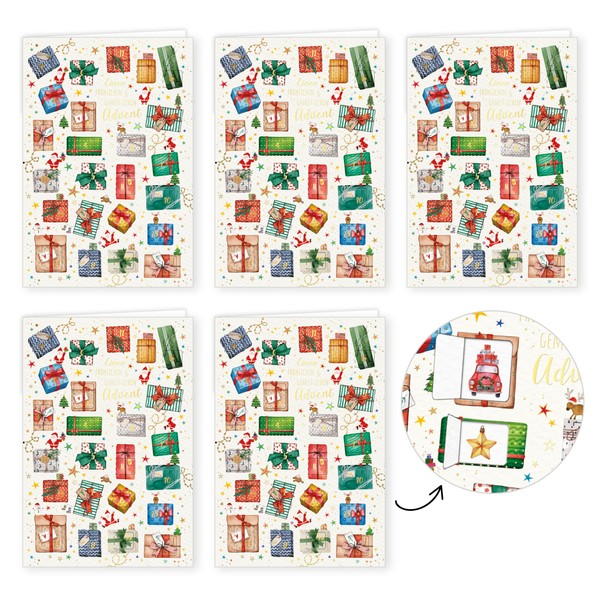 PremiumLine Advent Calendar Card, Pack of 5 Including Envelopes, Advent