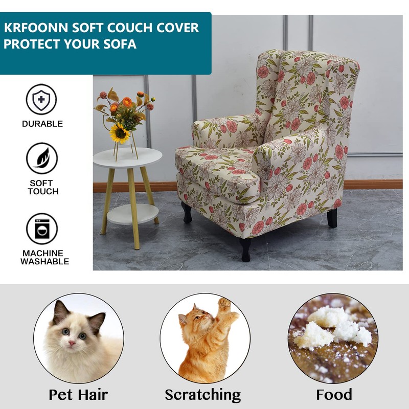 KRFOONN Wingback Chair Covers Slipcovers 2 Piece Stretch Wing Chair