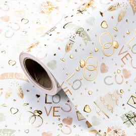WRAPAHOLIC Wedding Wrapping Paper Roll - Mini Roll - 17 Inch x 16.5 Feet - Luxury and Elegance Wedding Theme with Gold Foil Wrapping Paper Perfect for Bridal Shower, Celebration, Party