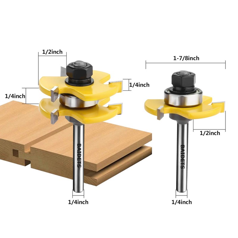 BAIDETS 1/4" Tongue and Groove Router Bits - Set of