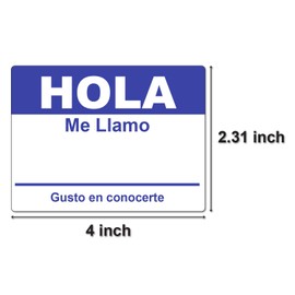 100 Labels - Hola Me Llamo Name Tag Labels - Spanish Name Badges (4 x 2.31 inch, Blue) for Family Events or Social Gatherings