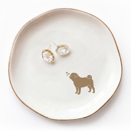 Pug Jewelry Dish Tray for Dog Lover,Ceramic Trinket Tray, Key Bowl, Decorative Plate