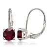 Sterling Silver Created Ruby Round Prong-Set Leverback Earrings