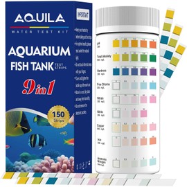 Aquarium Water Test Kit 9-in-1, Aquarium Ammonia Test Strips for Fish Tanks | for Fish Ponds, 150CT Fresh and Salt Water Test Strips for pH Total