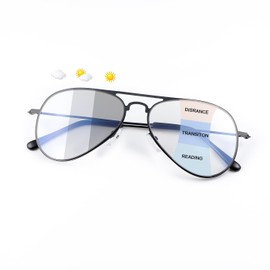 PEEPAI Photochromic Progressive Multifocus Reading Glasses UV400 Aviator Sun Readers Computer Anti Blue Light Glasses for Men Women 1.0