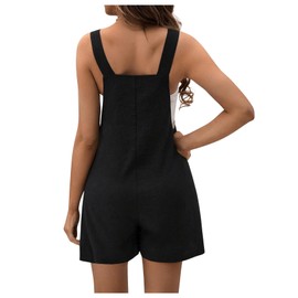 OYOANGLE Women's Maternity Tie Knot Wide Strap Suspender Overall Shorts Jumpsuit Sleeveless Romper with Pocket, Black, X-Small