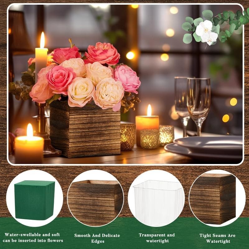 Dandat Wood Cube Planter Box Square Wood Vase Rustic Cube