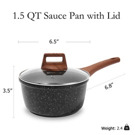 ESLITE LIFE Nonstick Sauce Pan with Lid, 1.5 QT Small Soup Pot Compatible with All Stovetops (Gas, Electric & Induction), PFOA Free, Black