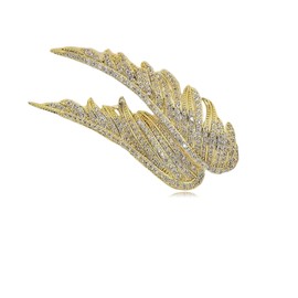 DEYOUM Wings Feather Brooch Pins for Women Men Trendy Elegant Suit Coat Rhinestone Crystal Wing Feather Badge Brooch Lapel Pin Wedding Bridal Holiday Jewelry Gitfs Accessories (gold)