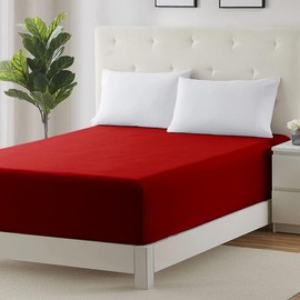 Prime Linens Extra Deep 30Cm Plain Fitted Sheet, Elastic Pocket Breathable Soft Polyester Cotton Bed sheet Machine Washable Fade Resistant (Red, Double)