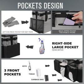 SCAVATA Wearable Cleaning Caddy Bag, Cleaning Caddy Supplies Organizer with Handle & Shoulder Straps for Housekeepers, Under Sink & Car Cleaning Tool Organizers with 4 Foldable Divider (Grey)