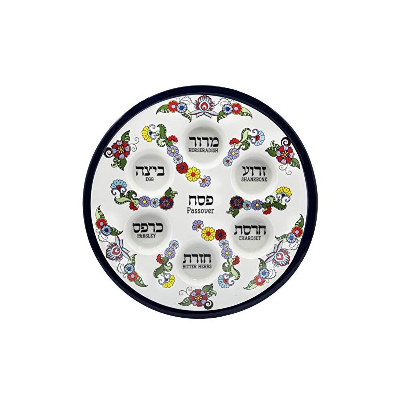 The Dreidel Company Ceramic Seder Plate Renaissance Design Passover Plate,