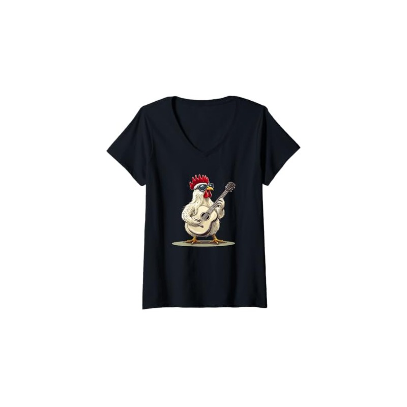 Womens White Chicken with Cool Guitar Costume for Adults and