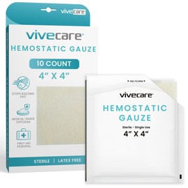 ViveCare Hemostatic Gauze (4"x4") - Quick Clot Dressing to Stop Bleeding - Wound Clotting Bandage Pads for First Aid Kit - Healing for Cuts, Abrasions, Lacerations - Product Made with Chitosan