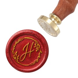 Yoption Handwritten Letter H Wax Seal Stamp, Vintage Initial Alphabet with Olive Branch Sealing Wax Stamp