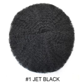 Afro Toupee For Black Men Kinky Curly Brazilian Human Hair Units For Black Men Breathable Afro Toupee Hair System For Black Men All PU Base With Holes African American Men Hair Unit For Thinning Hair (6mm Afro Wave, #1 Jet Black)