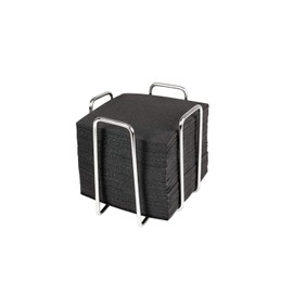 Hostelnovo - Stainless Steel Napkin Holder with 50 Black Cocktail Napkins 10cm x 10cm