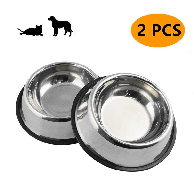 Steel Dog Bowl with Rubber Base for Small Medium and